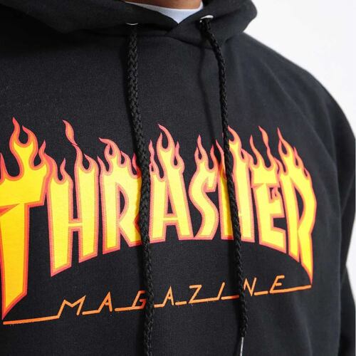skate Mikina THRASHER Flame hood black černá